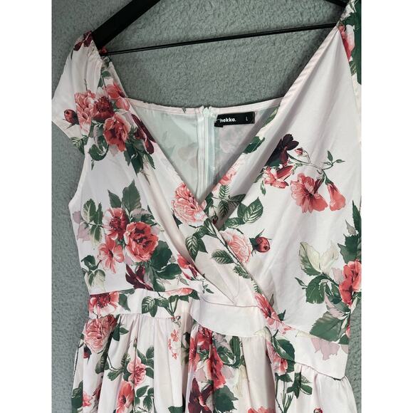 Hekka White Red Floral Wrap Maxi Dress Size L Flowy Romantic Cottagecore - Picture 5 of 10